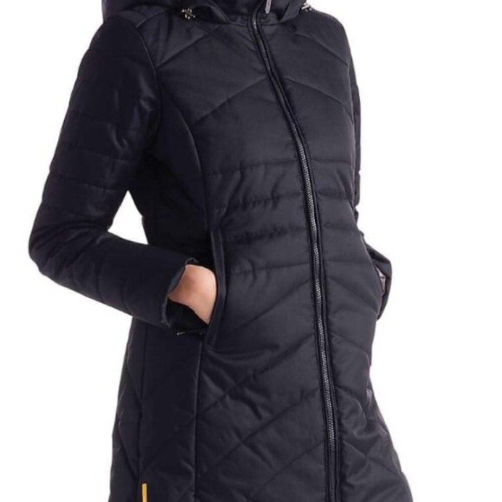 Lole Zoa Thermaglow Black Mid-Length Hooded Winter Parka Jacket Size Small